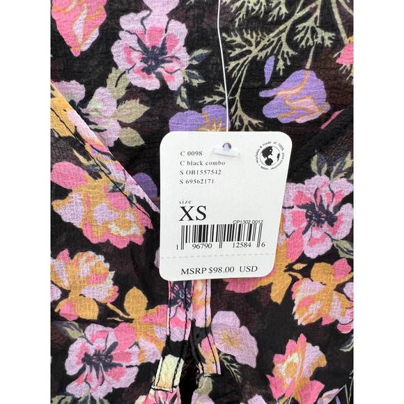 Free People Women's Maybel Blouse Size XS in Black Floral Print - Picture 4 of 6